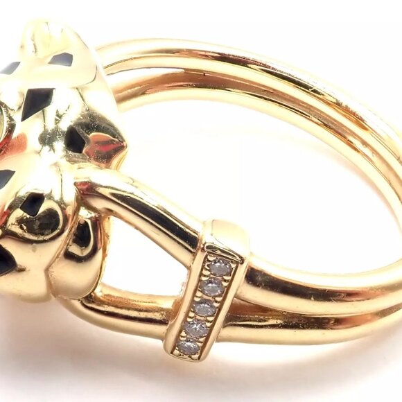 Authentic! Cartier Panther Panthere 18k Gold Diamond Lacquer Tsavorite Ring Cert - Picture 5 of 9